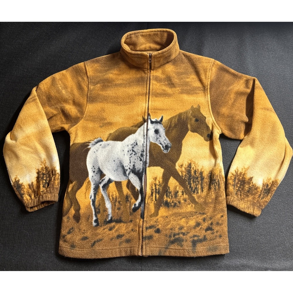 TRAIL CREST full Zip Fleece Medium Horse Print All Over Cowboy Western Graphic